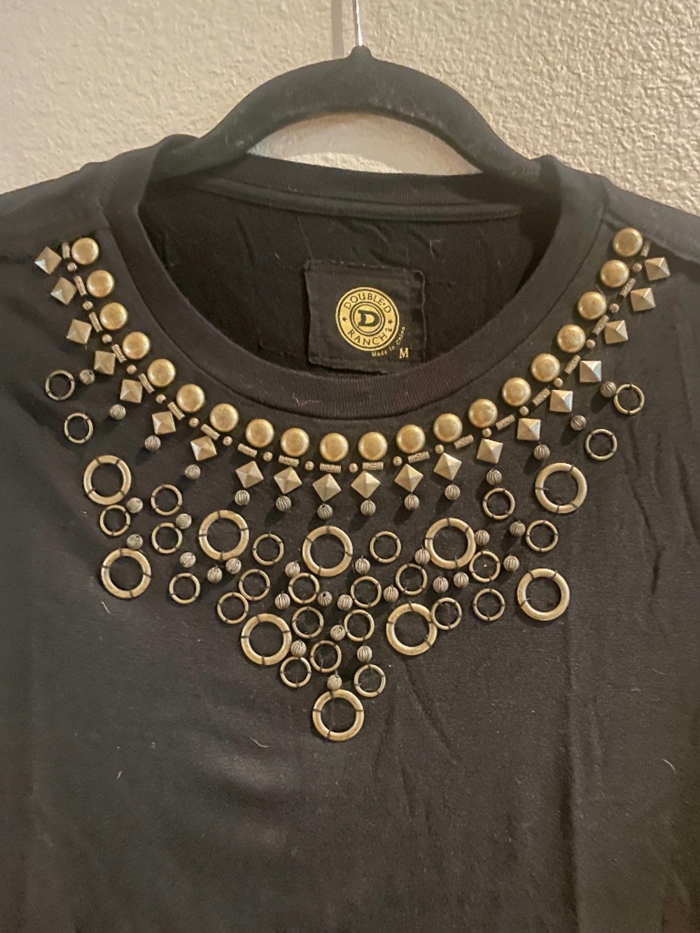 Double D Ranch Black L/S Top with Brass Embellishments, Size M